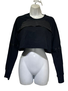 lime and vine black long sleeve studded detail crop top Womens Size XS